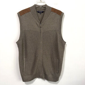 Roundtree & Yorke Mens Zip Front Sweater Vest XL Gray Faux Suede Patch Work Knit